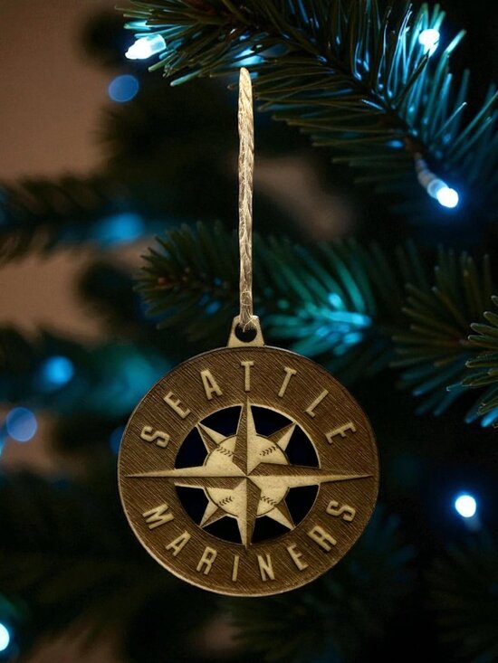 Seattle Mariners Wood Ornament | Laser Engraved Layered Design | Navy Blue - Picture 1 of 3